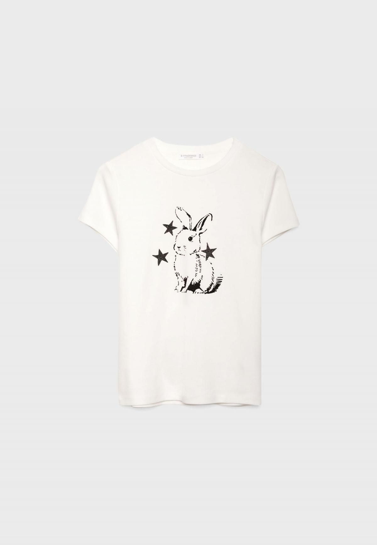 스트라디바리우스 버니 프린트 슬림핏 라운드넥 반팔 티셔츠 6630/937 WHITE - 상품 이미지