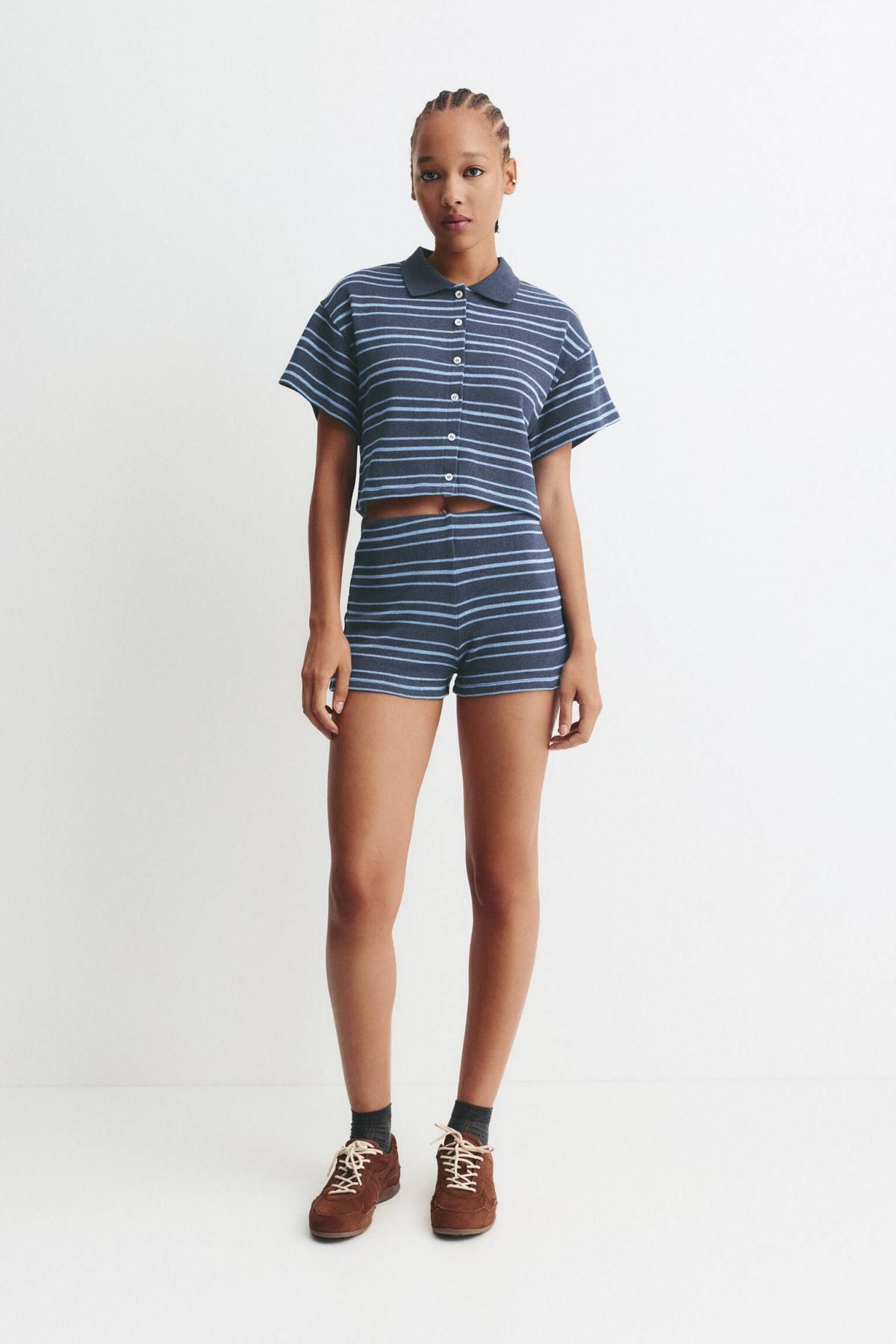 풀앤베어 스트라이프 반팔 니트 폴로 셔츠 7550/360 NAVY - 상세 이미지 5
