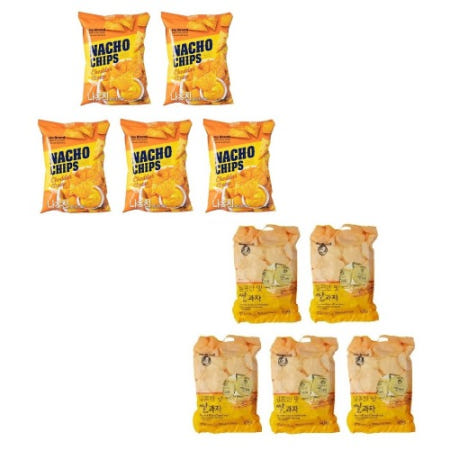 노브랜드 나쵸칩 체다치즈맛 155g x5개 + 달콤한 쌀과자 315g x5개 학교 사무실 탕비실 간식 과자 티타임
