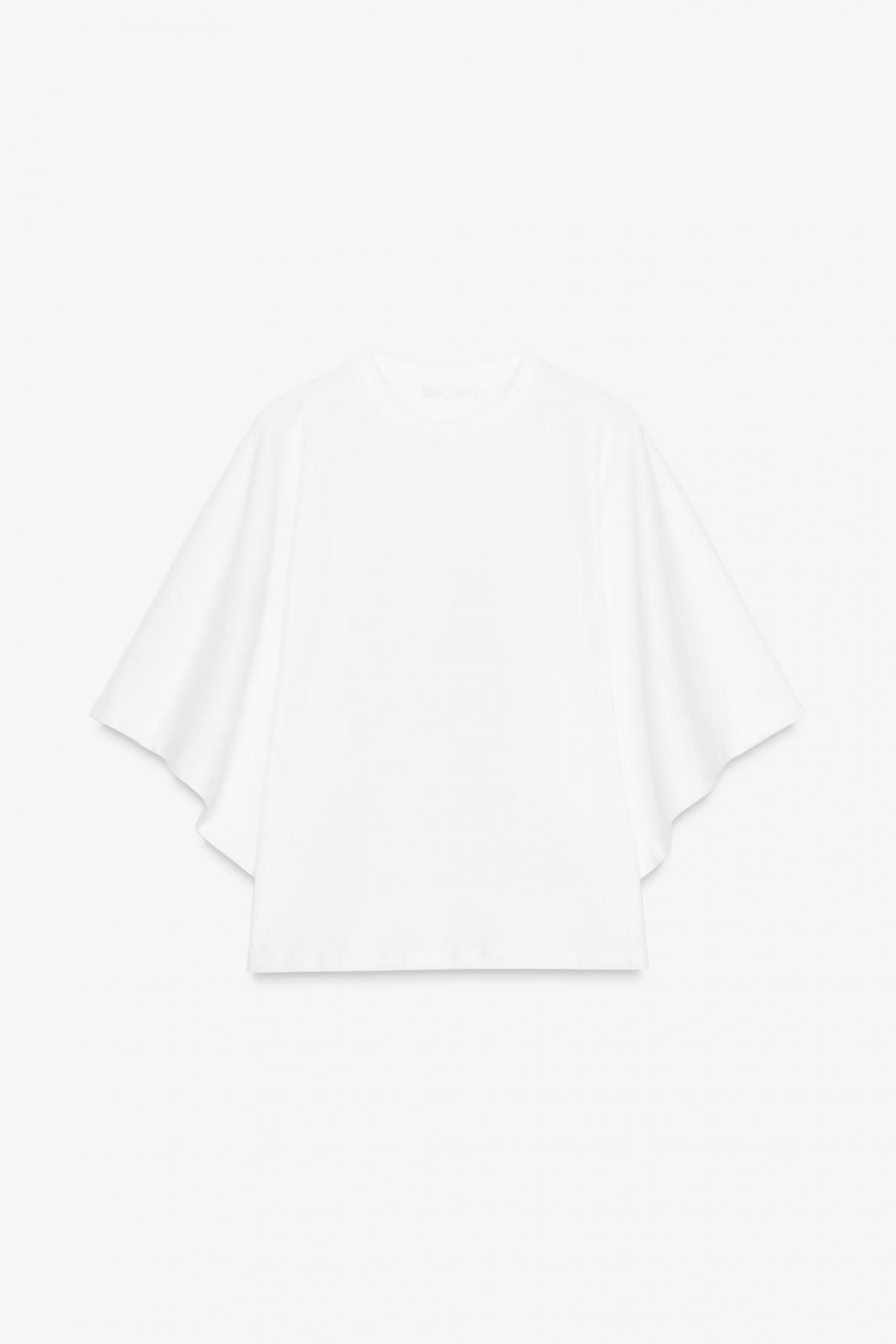 자라 미니멀 케이프 슬리브 라운드넥 반팔 티셔츠 0264/014 WHITE - 메인 이미지