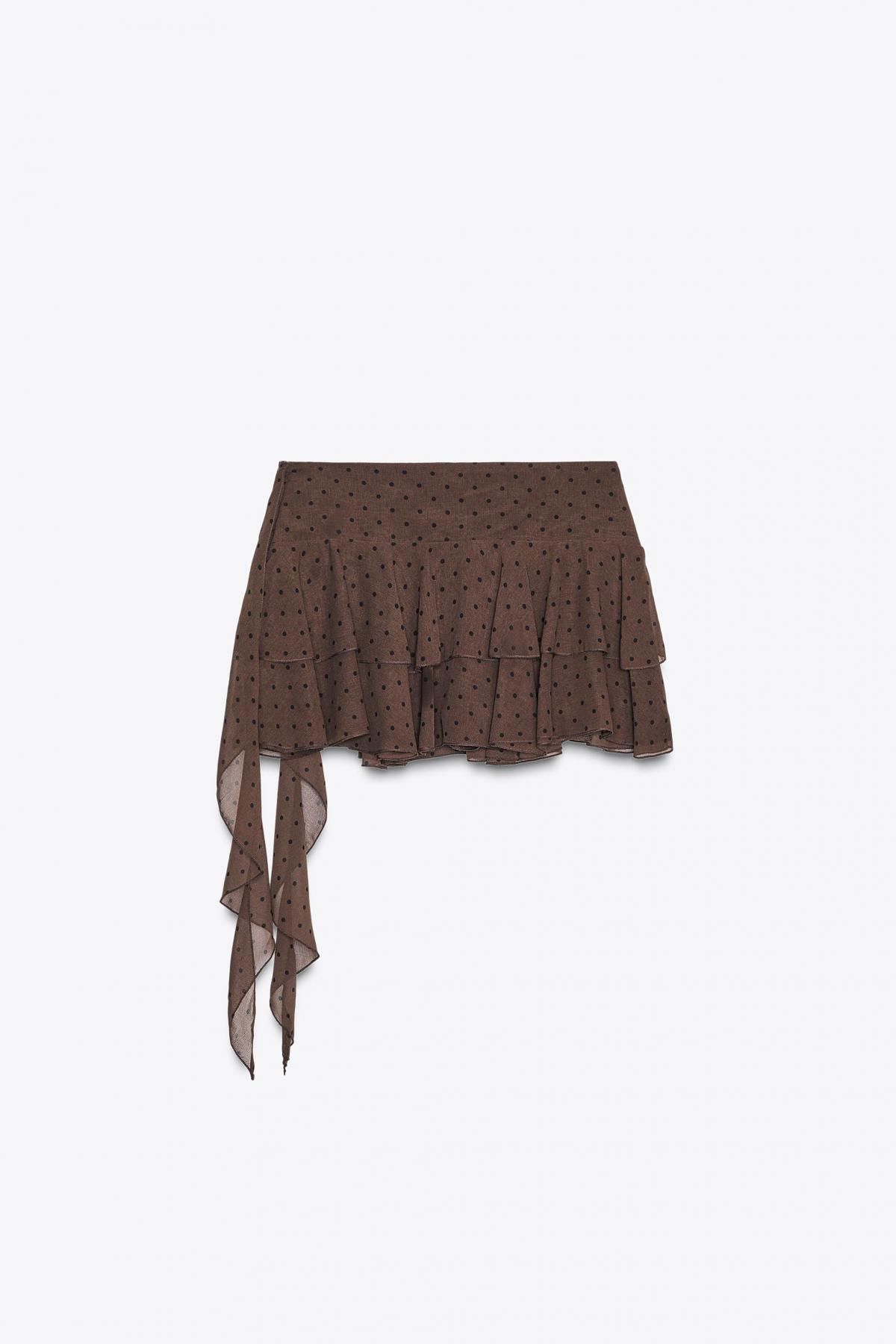 자라 레이어드 도트 패턴 프릴 미니 스커트 팬츠 4391/508 BLACK / BROWN - 상세 이미지 2