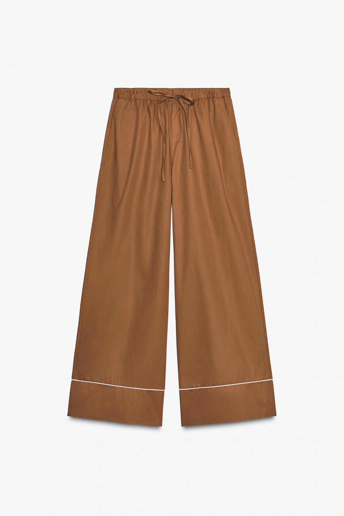 자라 와이드 드로스트링 포플린 팬츠 1255/536 MID-CAMEL - 상세 이미지 5
