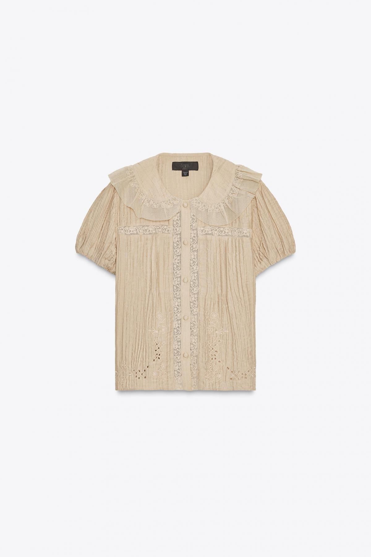 자라 로맨틱 자수 피터팬카라 반팔 블라우스 7521/005 BEIGE - 메인 이미지