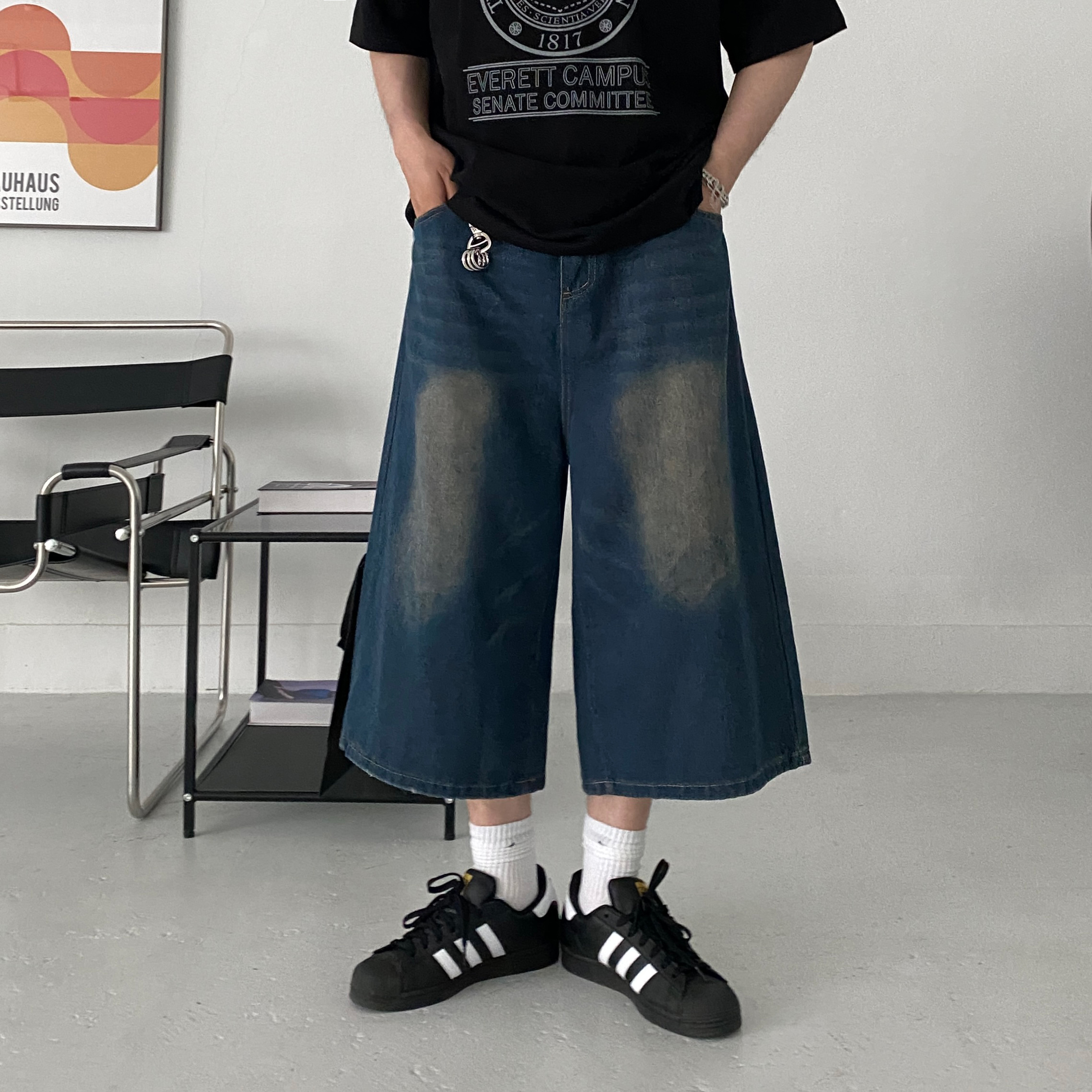 남자롱기장반바지 남자버뮤다팬츠 남성와이드반바지 - 상품 이미지