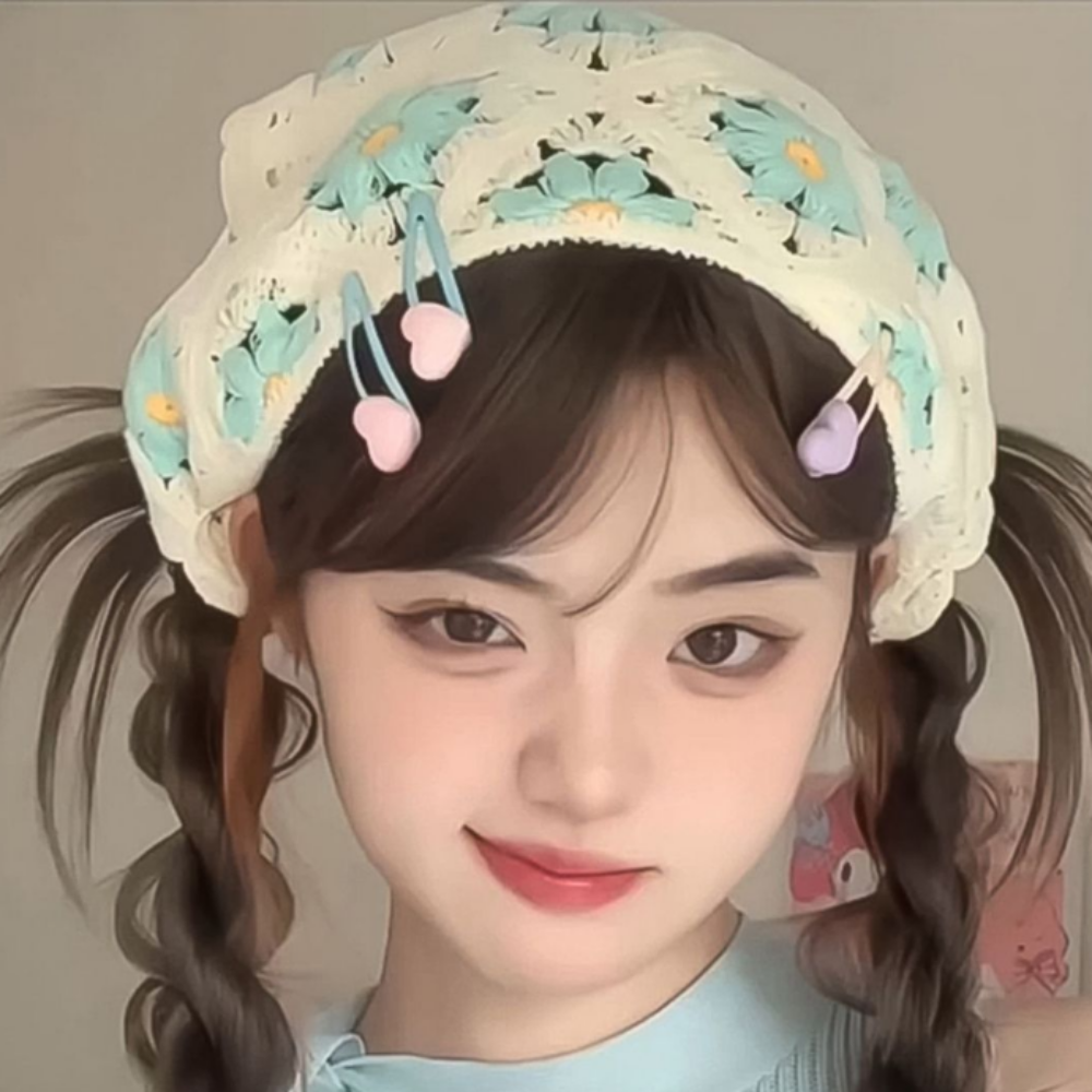 예쁜 여성 삼각두건 반다나 스카프 헤어 여름 레이스 꽃무늬 페이즐리 페션 요리 플라워 실내 - 상세 이미지 4