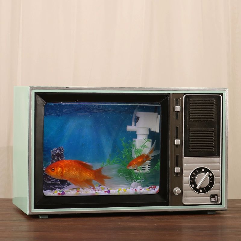 레트로 tv 어항 인테리어 대형 블랙 옛날 키우기 베타 장식 모델 구식 수조 소품 구피 - 상세 이미지 2