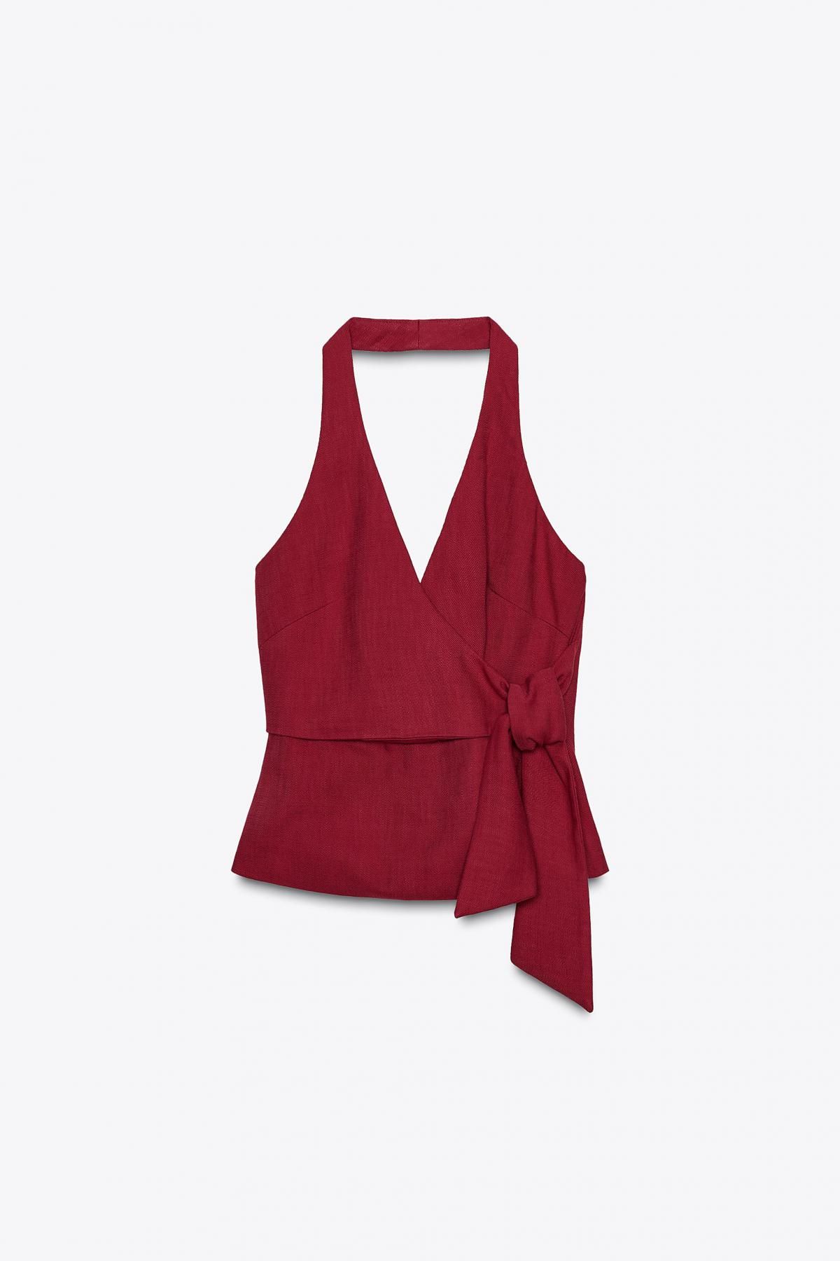 자라 홀터넥 브이넥 매듭 베스트 8323/644 CHERRY RED - 메인 이미지