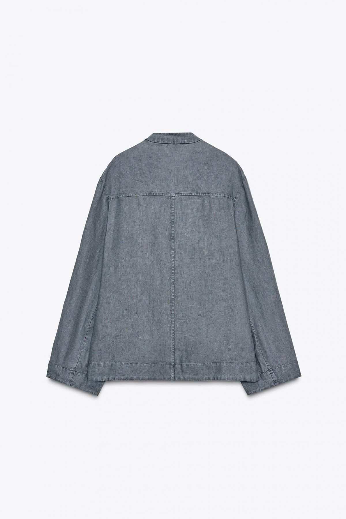 자라 린넨 라운드넥 타이 오버핏 재킷 3736/246 MID-GREY - 상세 이미지 5