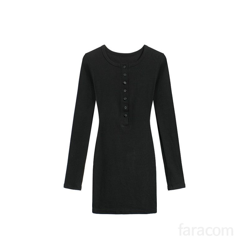 여성 긴팔 라운드넥 스냅단추 모달 면 스판 슬림핏 바디콘 미니원피스 오피스 데일리 베이직 캐주얼 봄 가을 - 상세 이미지 5