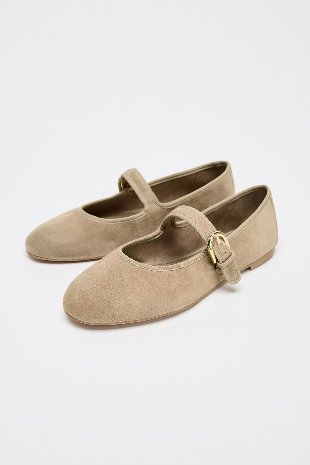 자라 스웨이드 스트랩 발레리나 플랫슈즈 2553/610 SAND BROWN - 상세 이미지 4
