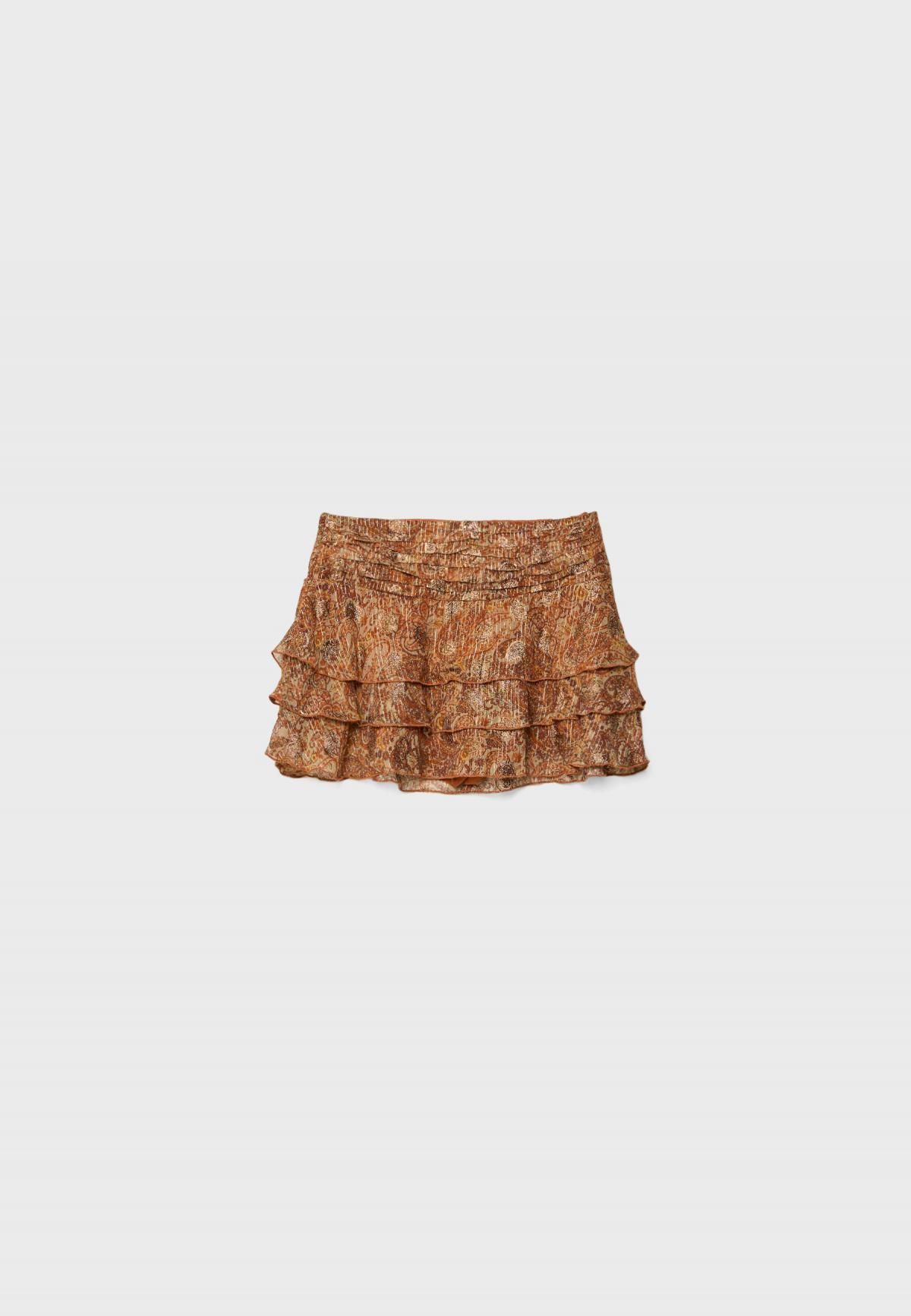 스트라디바리우스 메탈릭 프린트 러플 미니 스커트 팬츠 1277/318 BROWN - 메인 이미지