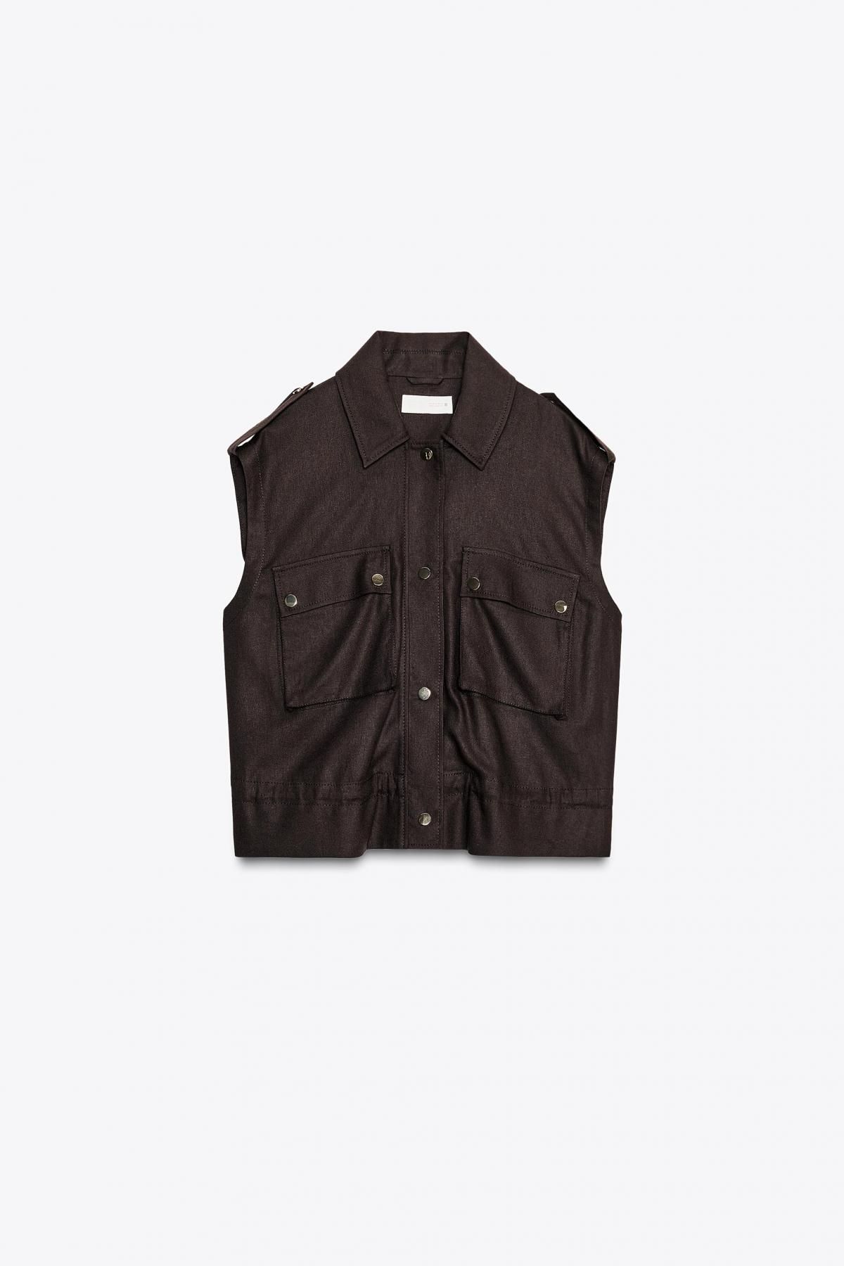 자라 테크니컬 카고 린넨 베스트 8150/433 BROWN - 메인 이미지