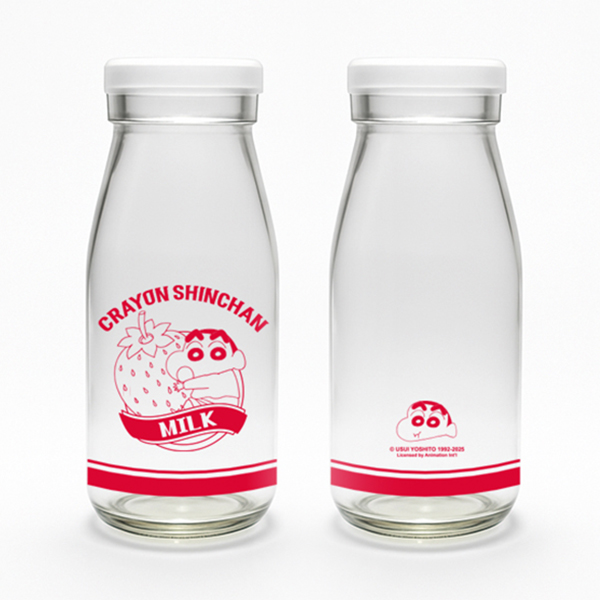 짱구 밀크 글라스 보틀 캐릭터 레드 짱구는못말려 식기 홈카페 굿즈 - 상품 이미지