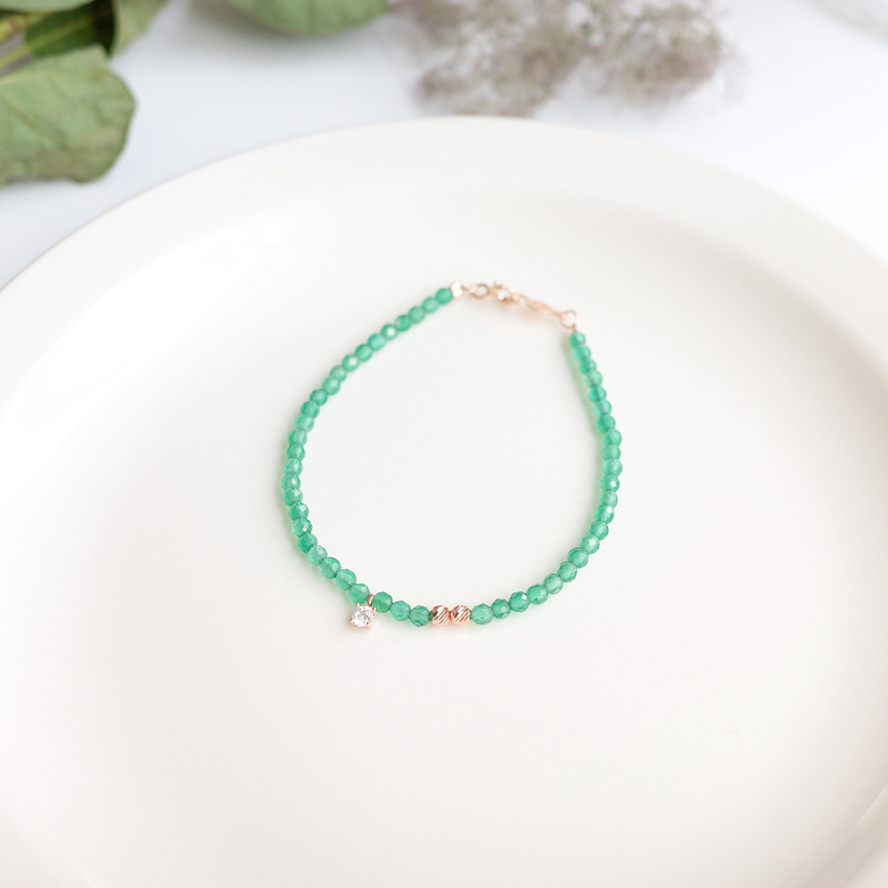 14k 컷팅볼 3mm 그린오닉스 큐빅 팔찌 OPPB0353 - 메인 이미지