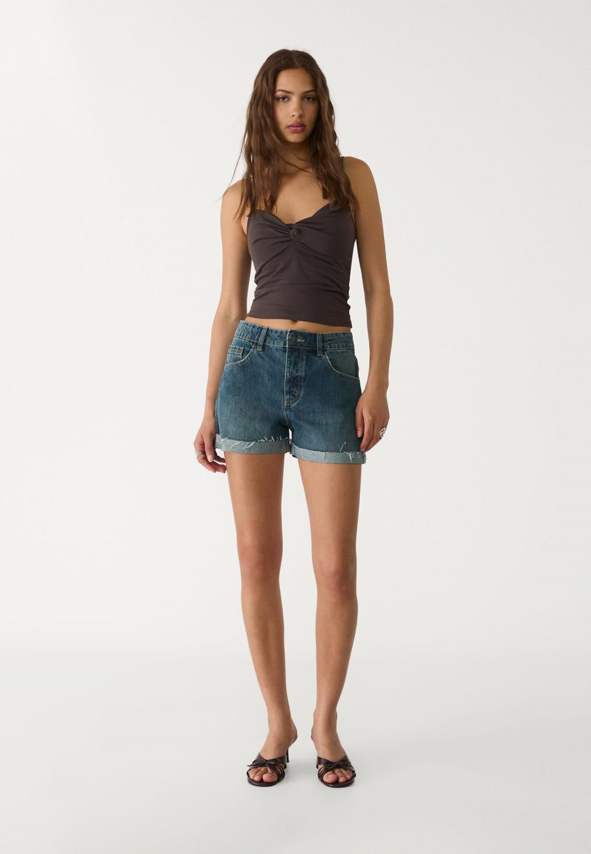 스트라디바리우스 데님 롤업 미드라이즈 반바지 7437/280 LIGHT GREY DENIM WASH - 상세 이미지 4