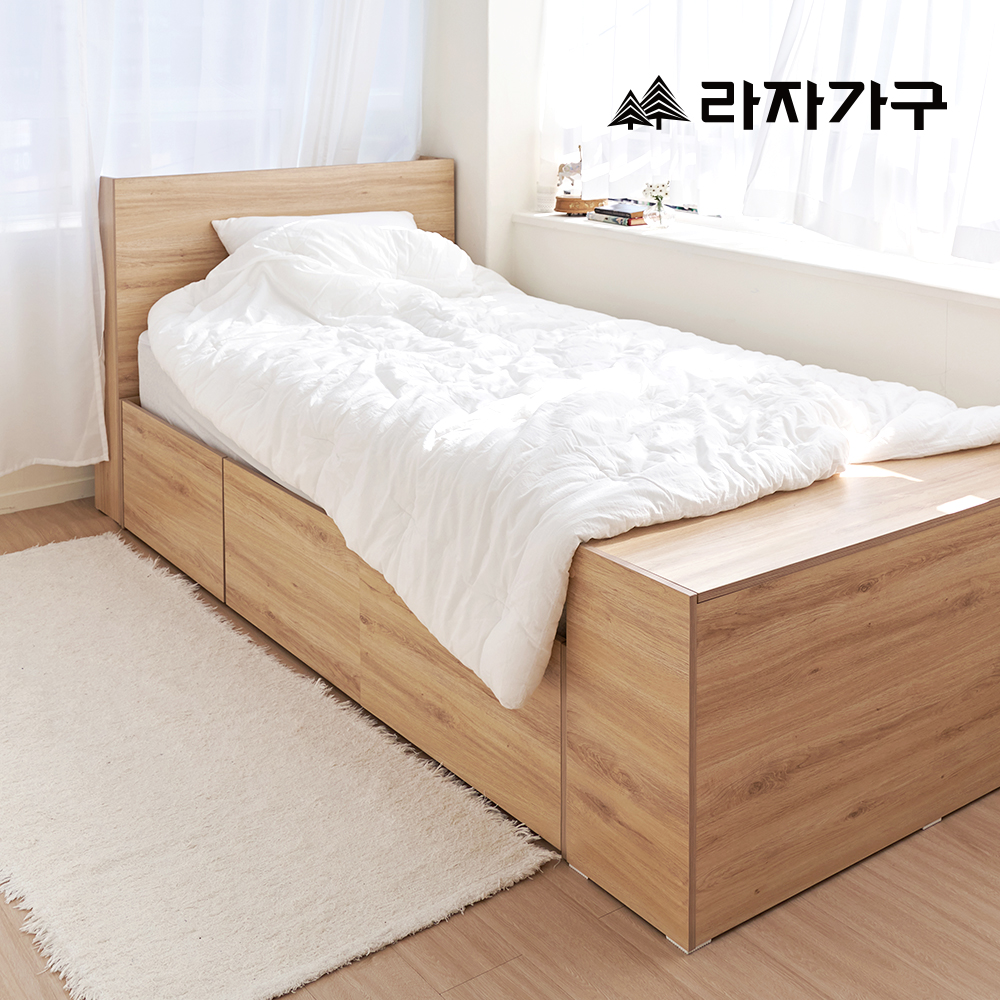 라자가구 누아 빅 수납 서랍 침대 프레임 무헤드형, Q(퀸), 내추럴 - 상세 이미지 5