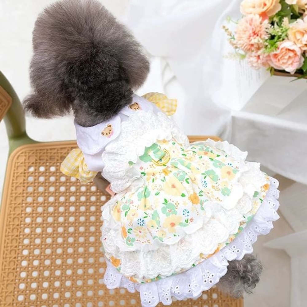 강아지 레이스 원피스 드레스 애완견 화동 소형견 꽃무늬 산책복 실내복 - 상세 이미지 2