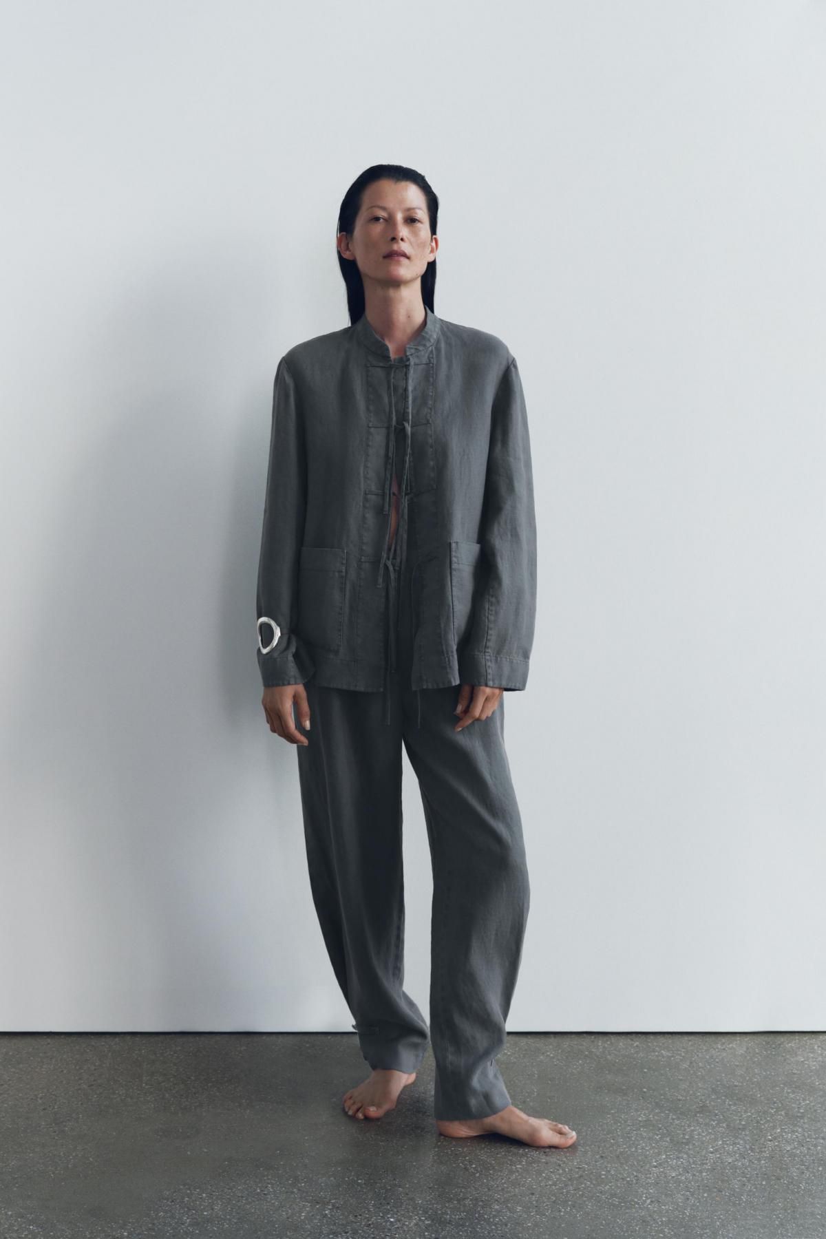 자라 테크니컬 린넨 와이드 플리츠 팬츠 3736/250 MID-GREY - 상세 이미지 2