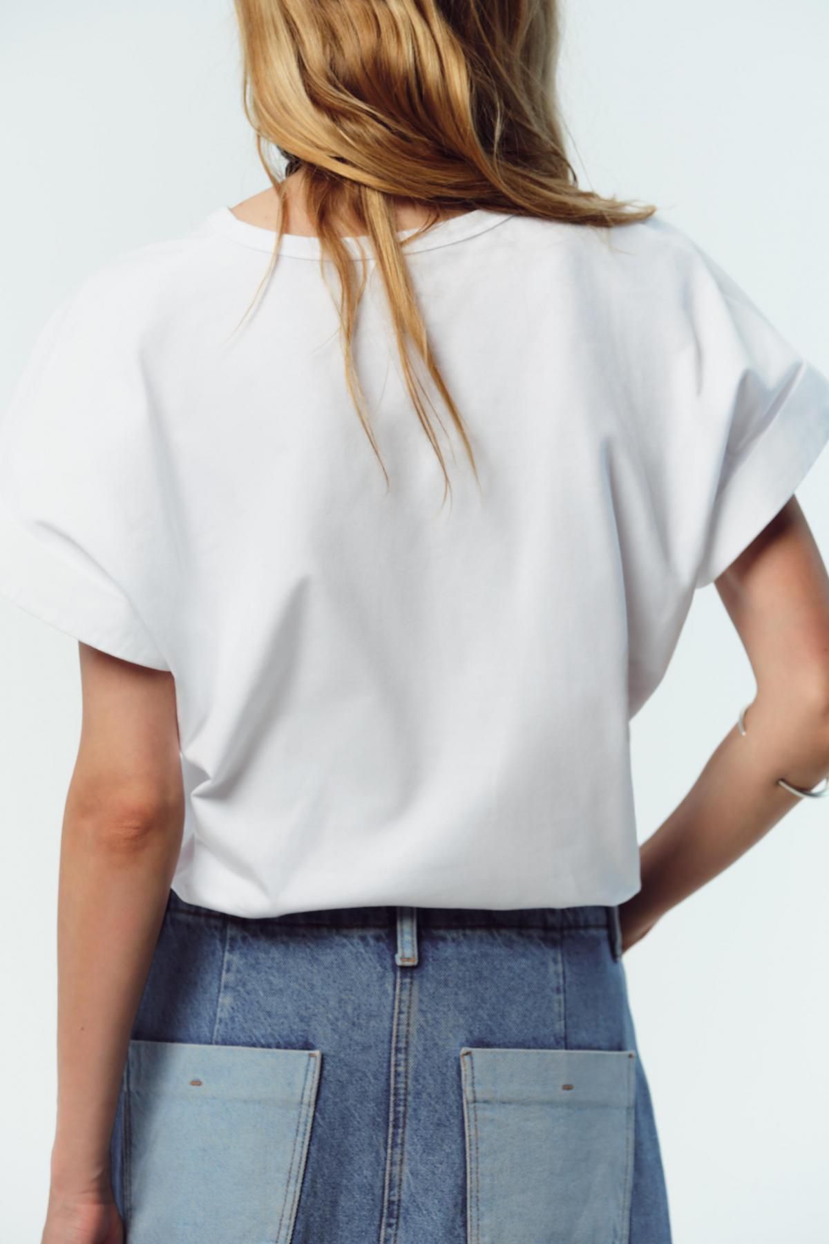 자라 미니멀 코튼 포플린 포켓 반팔 티셔츠 0264/013 WHITE - 상세 이미지 5