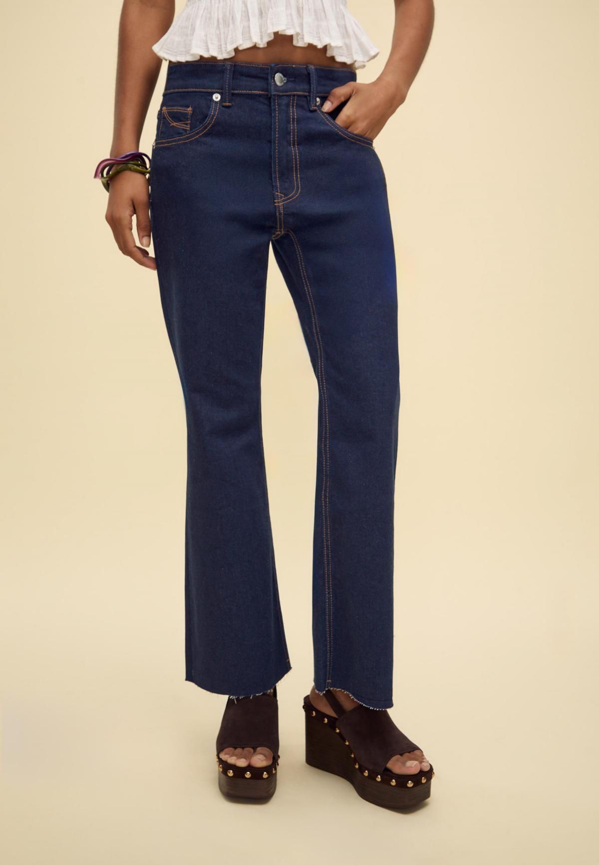 스트라디바리우스 크롭 부츠컷 하이웨이스트 데님 팬츠 1480/410 OVERDYED BLUE DENIM - 메인 이미지