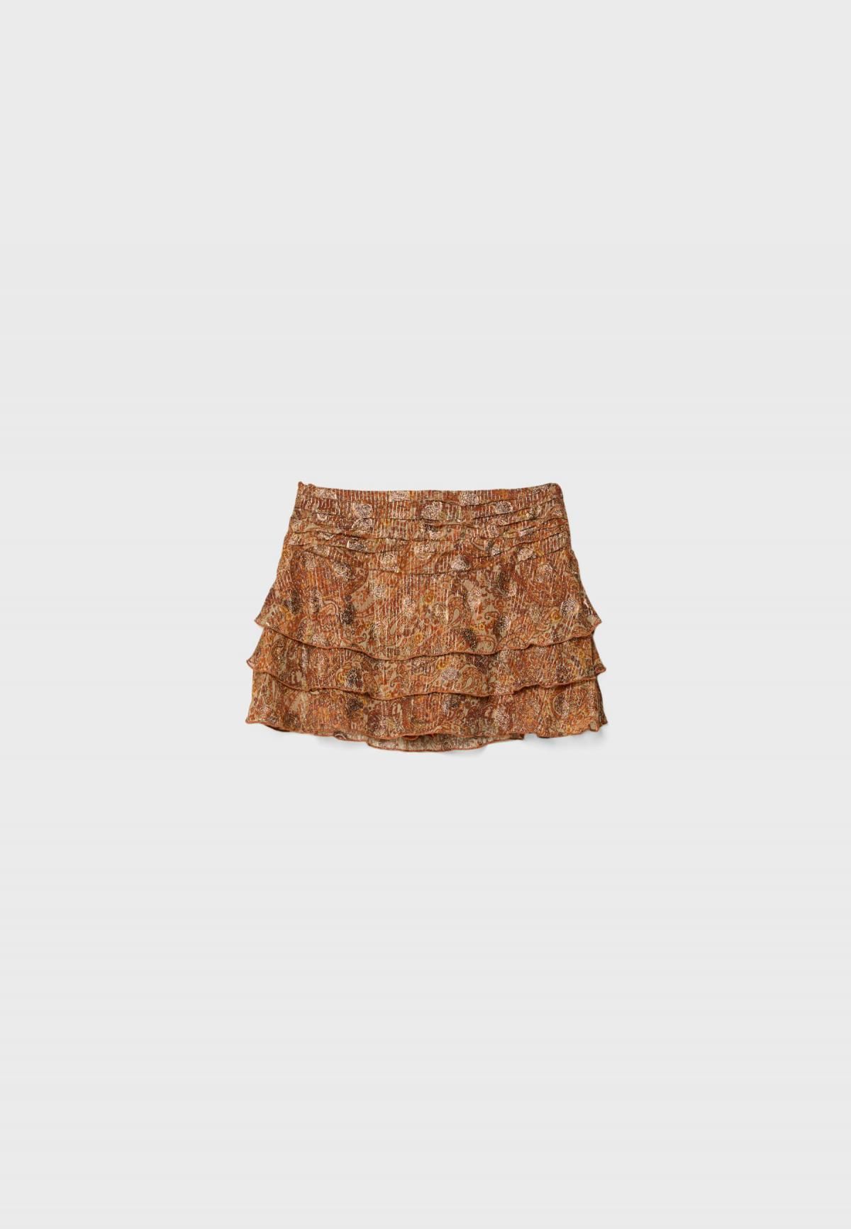 스트라디바리우스 메탈릭 프린트 러플 미니 스커트 팬츠 1277/318 BROWN - 상세 이미지 3