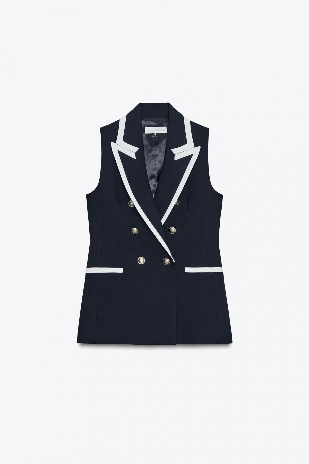자라 배색 파이핑 더블버튼 베스트 8144/656 NAVY BLUE - 메인 이미지