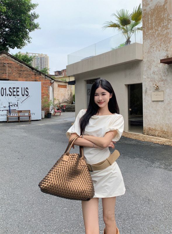 여성 투웨이 오프숄더 보트넥 A라인 미니 원피스 얇은 반팔 플레어 드레스 데이트룩 바캉스룩 봄 여름 - 상세 이미지 2