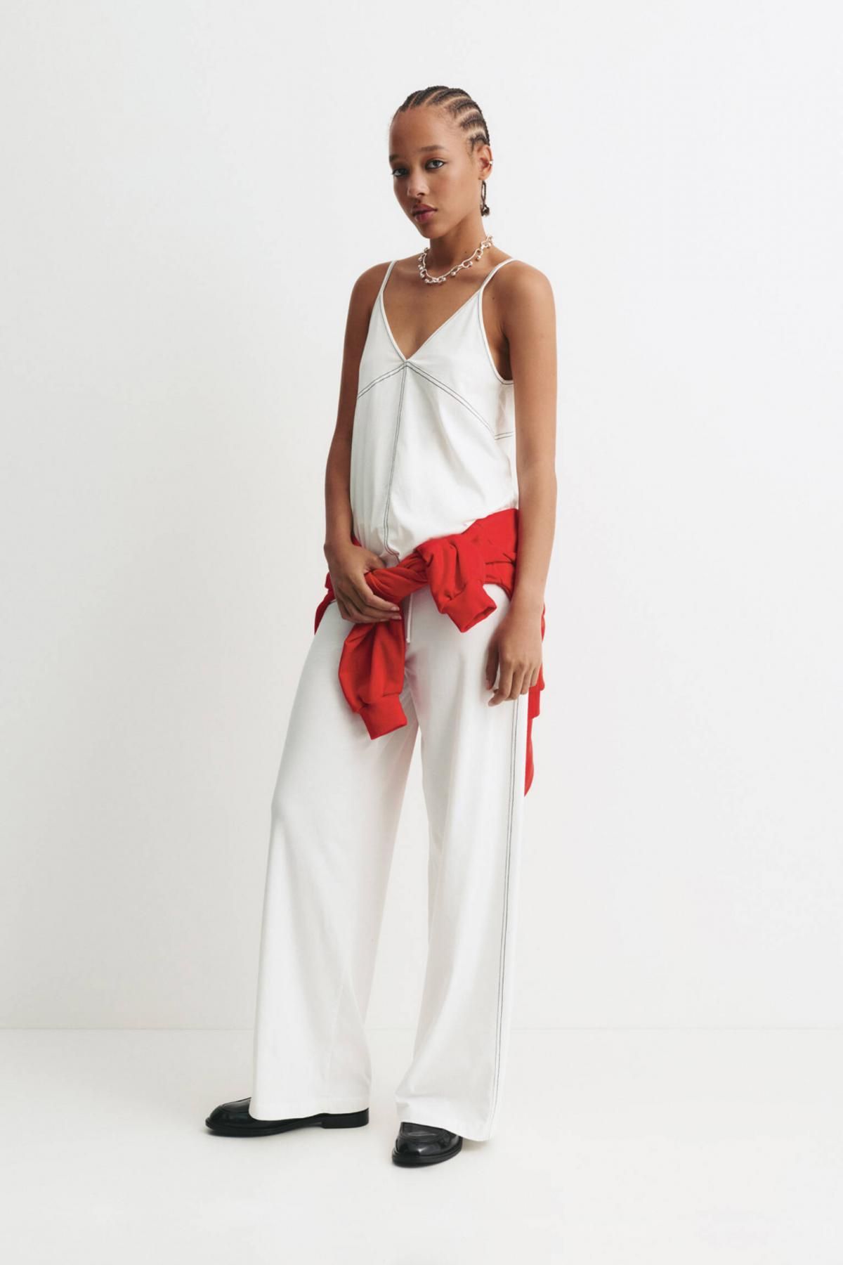 풀앤베어 코튼 와이드핏 탑스티치 팬츠 7675/347 WHITE - 상세 이미지 2