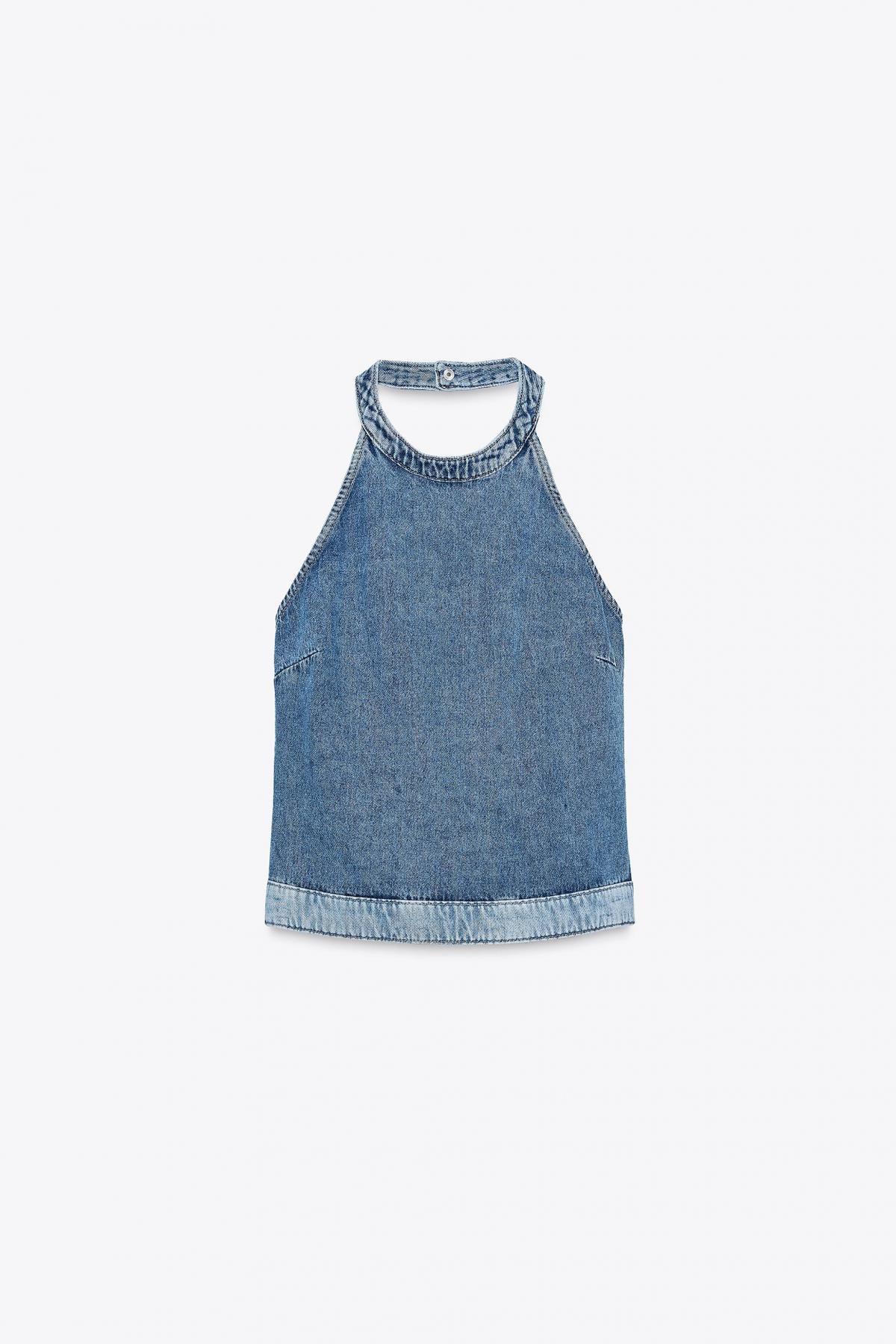 자라 데님 패치워크 홀터넥 백리스 탑 6164/193 MID-BLUE - 메인 이미지