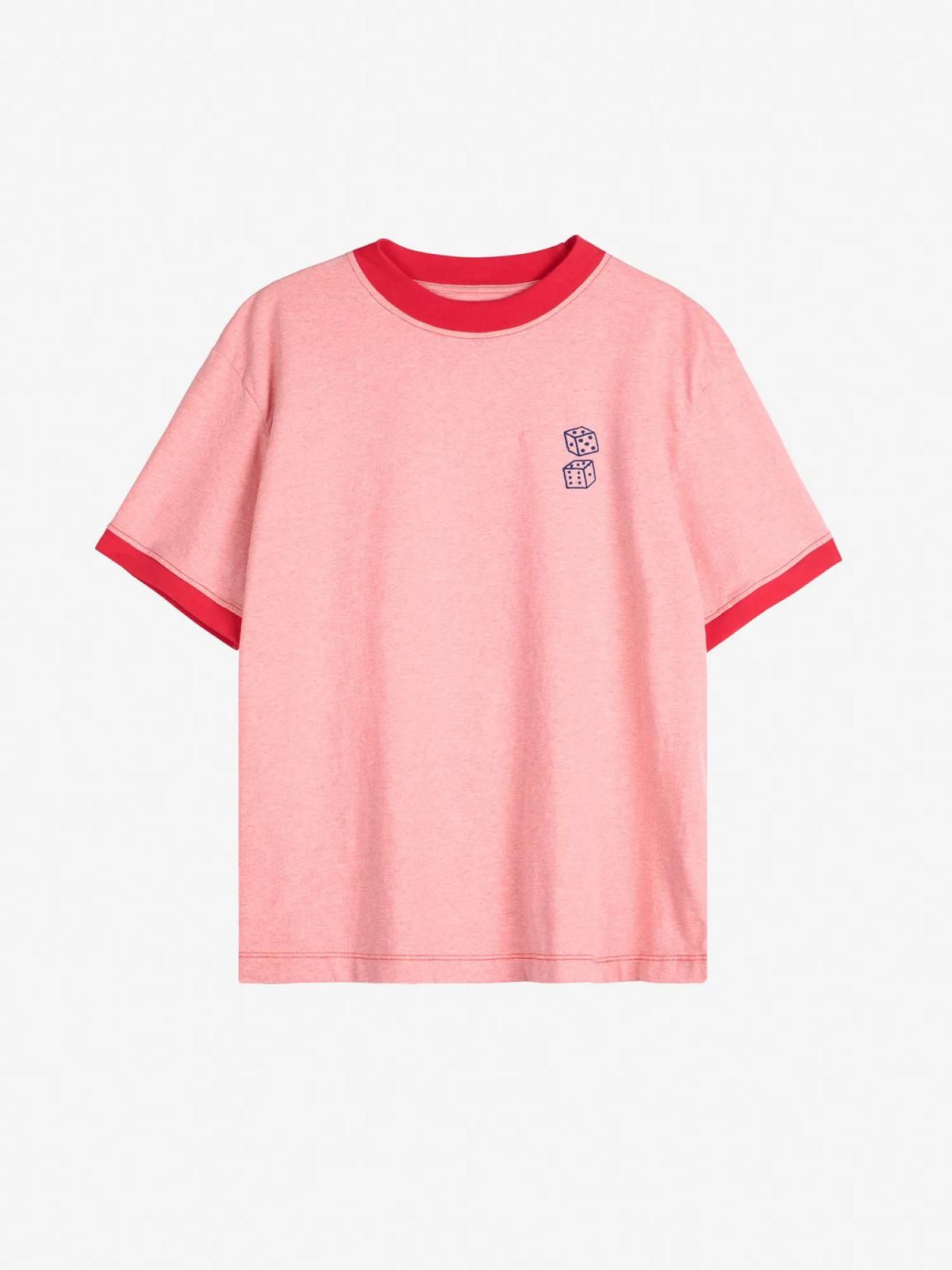 보보쇼즈 레드 배색 루즈핏 오가닉 코튼 반팔 티셔츠 B225AD002 ONE COLOR - 상품 이미지