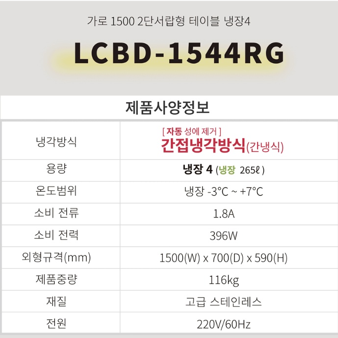 베이커리용 2단 서랍형테이블냉장고 1500 밧드 서랍냉장고 265L - 상세 이미지 4