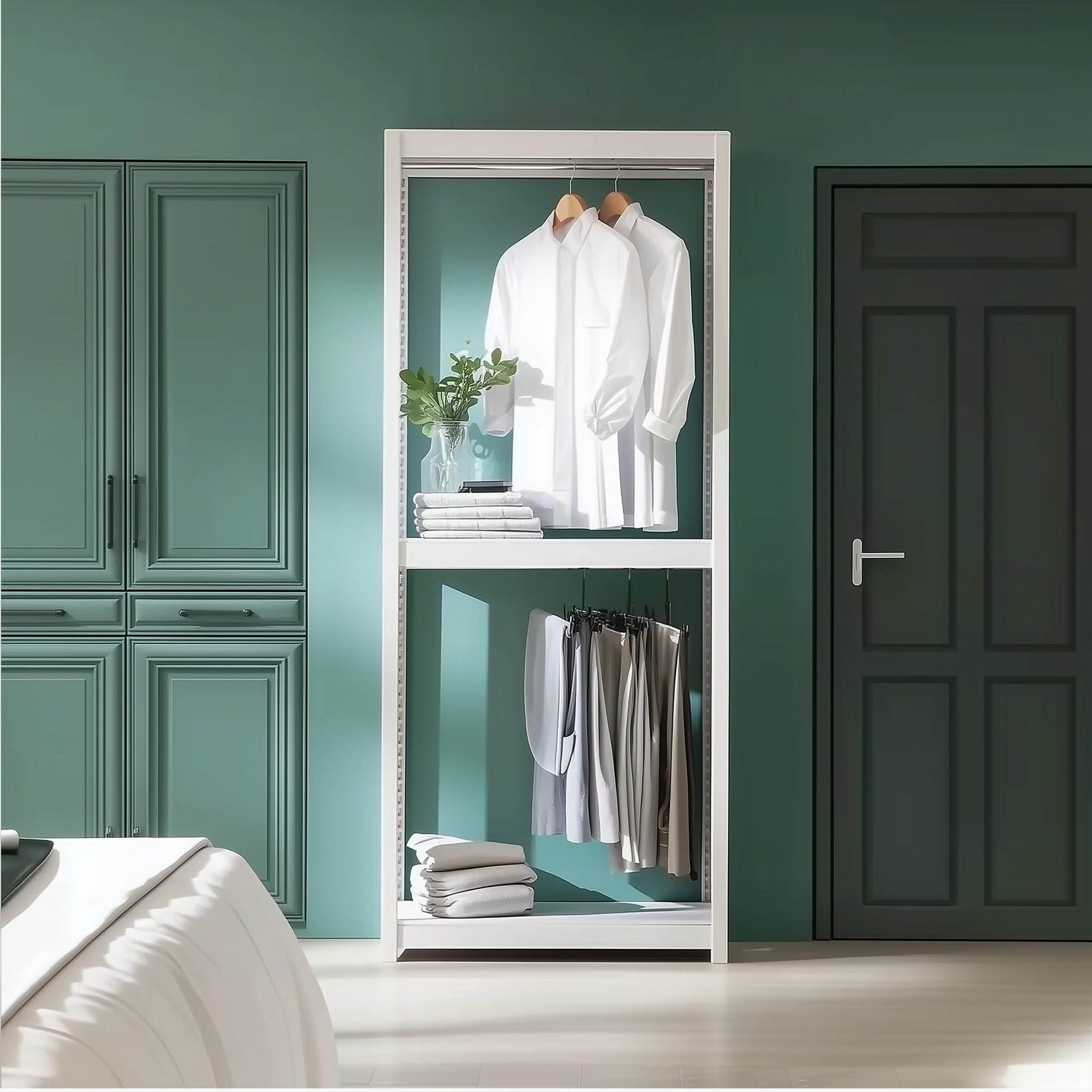 시스템행거 조립식 커튼 옷장 철제 드레스룸 홈던트하우스 7004001500 3단 행거봉2개