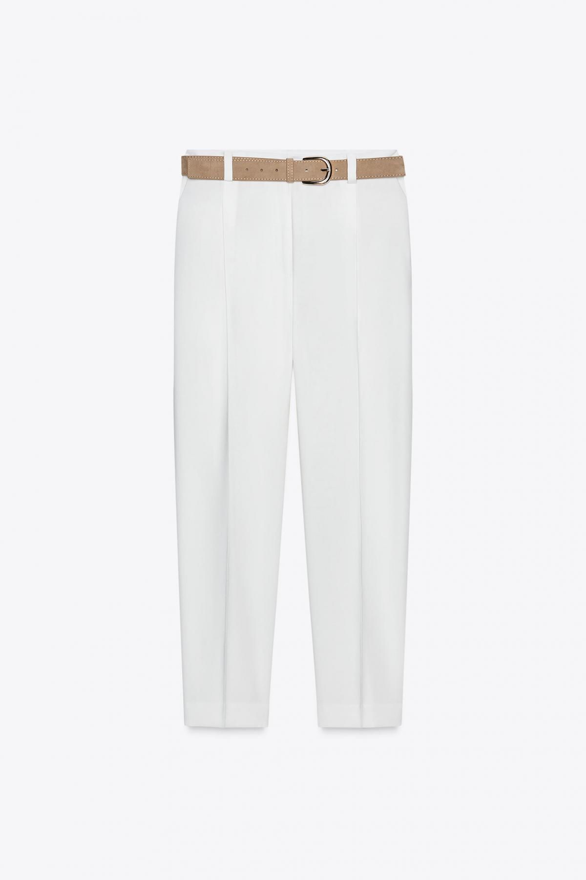 자라 하이웨이스트 벨트 플루이드 팬츠 9929/090 OYSTER-WHITE - 메인 이미지