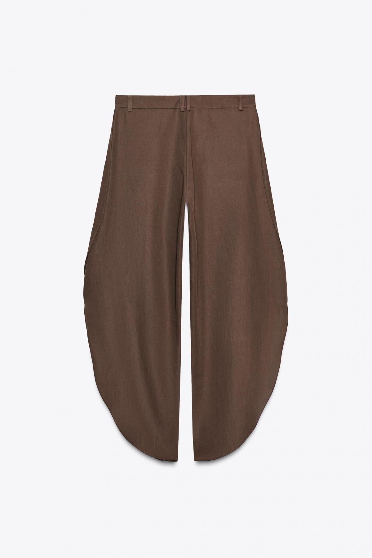 자라 린넨블렌드 사이드 슬릿 와이드 팬츠 8092/015 BROWN - 상세 이미지 4