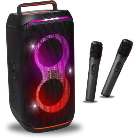 [해외]JBL 파티박스 클럽 120 - 접이식 손잡이가 있는 휴대용 파티 스피커, 강력한 프로 사운드, 12시간 재생 시간(블랙) + 디지털 무선 마이크, 페어링(블랙) 번들