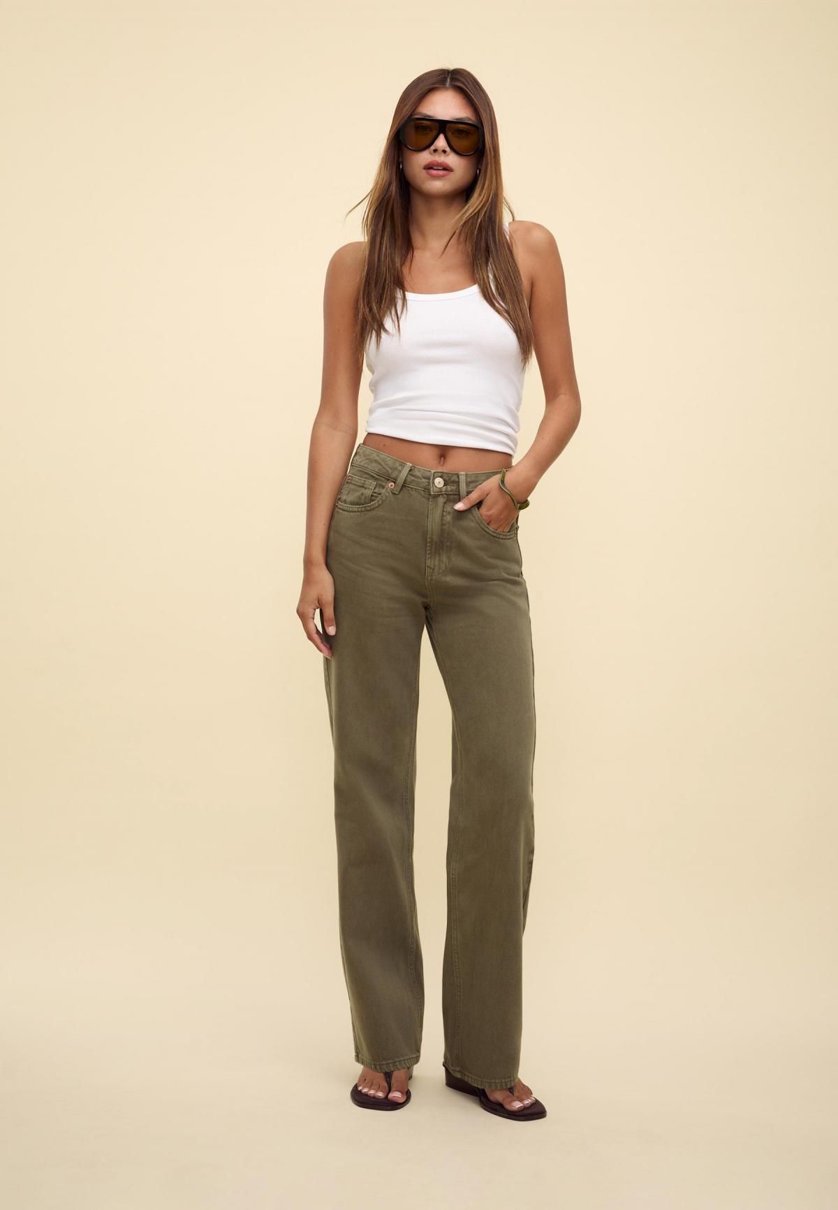 스트라디바리우스 하이웨이스트 데님 스트레이트 와이드 진 4891/820 KHAKI - 상세 이미지 5