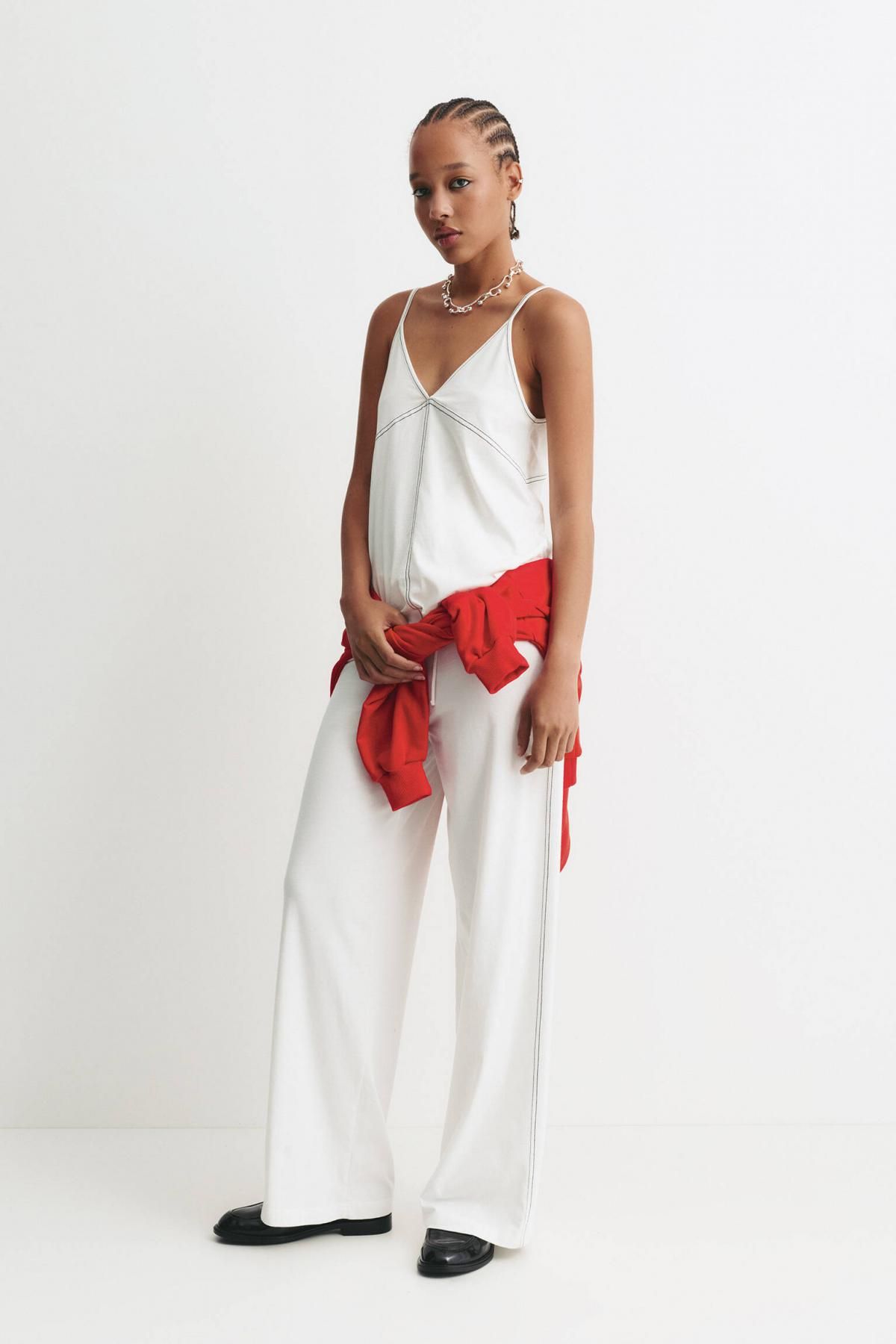 풀앤베어 코튼 와이드핏 탑스티치 팬츠 7675/347 WHITE - 상세 이미지 3