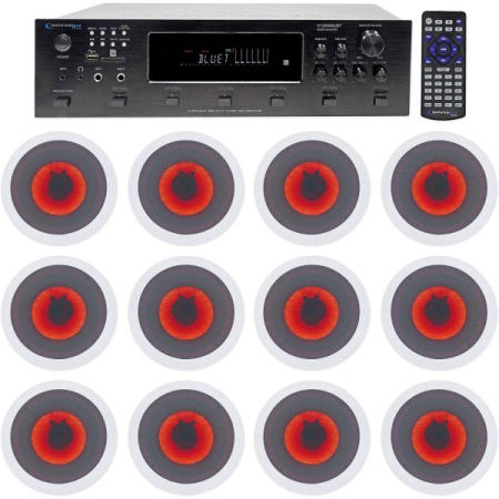 [해외]테크니컬 프로 H12X500UBT 6000w 6존 12개 스피커 블루투스 홈 시어터 수신기 번들(Pair Rockville HC65-LED 6.5 500와트 인실링 포함)