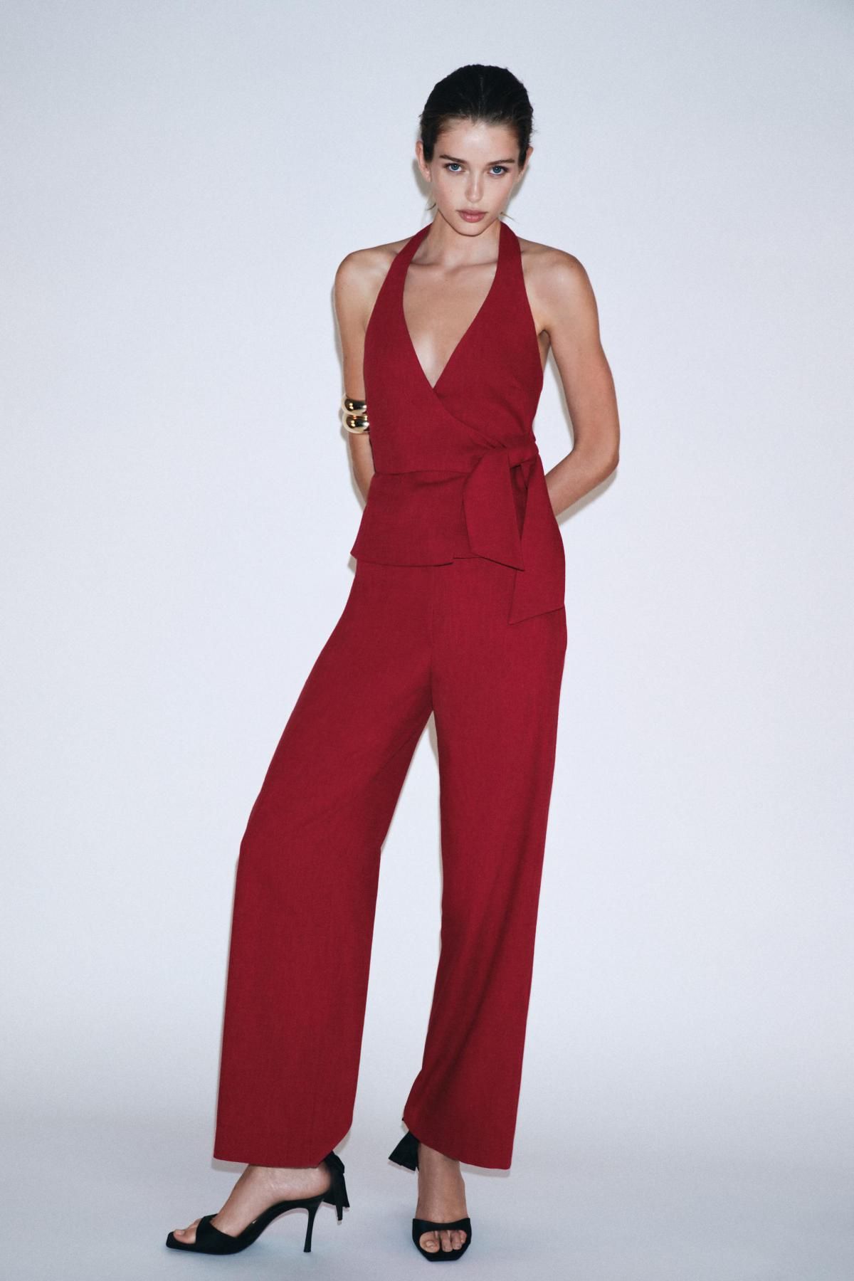 자라 홀터넥 브이넥 매듭 베스트 8323/644 CHERRY RED - 상세 이미지 3