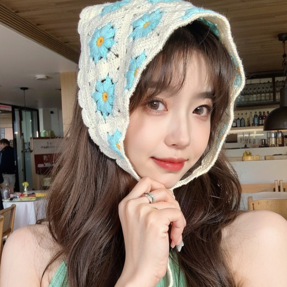 예쁜 여성 삼각두건 반다나 스카프 헤어 여름 레이스 꽃무늬 페이즐리 페션 요리 플라워 실내 - 상품 이미지