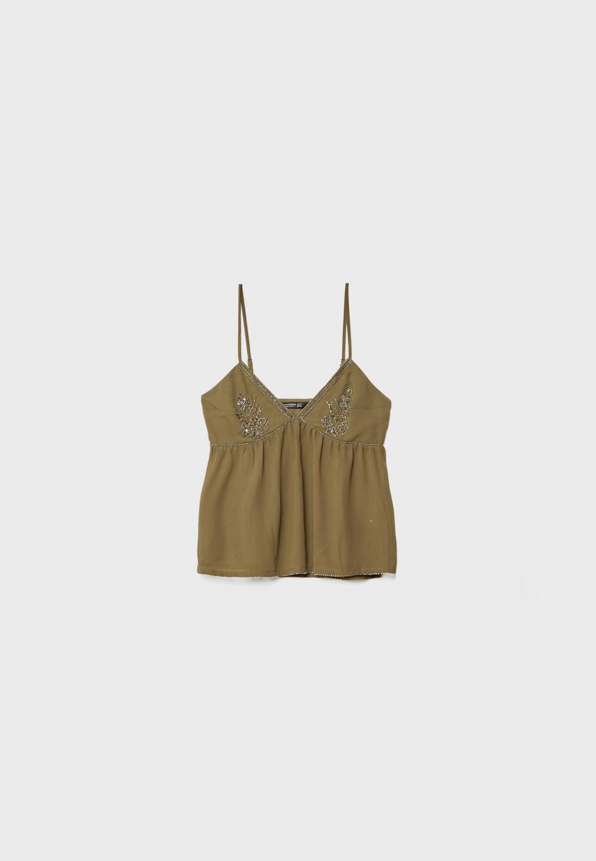 스트라디바리우스 보헤미안 비즈 자수 루즈핏 스트랩 탑 6211/772 KHAKI - 상품 이미지