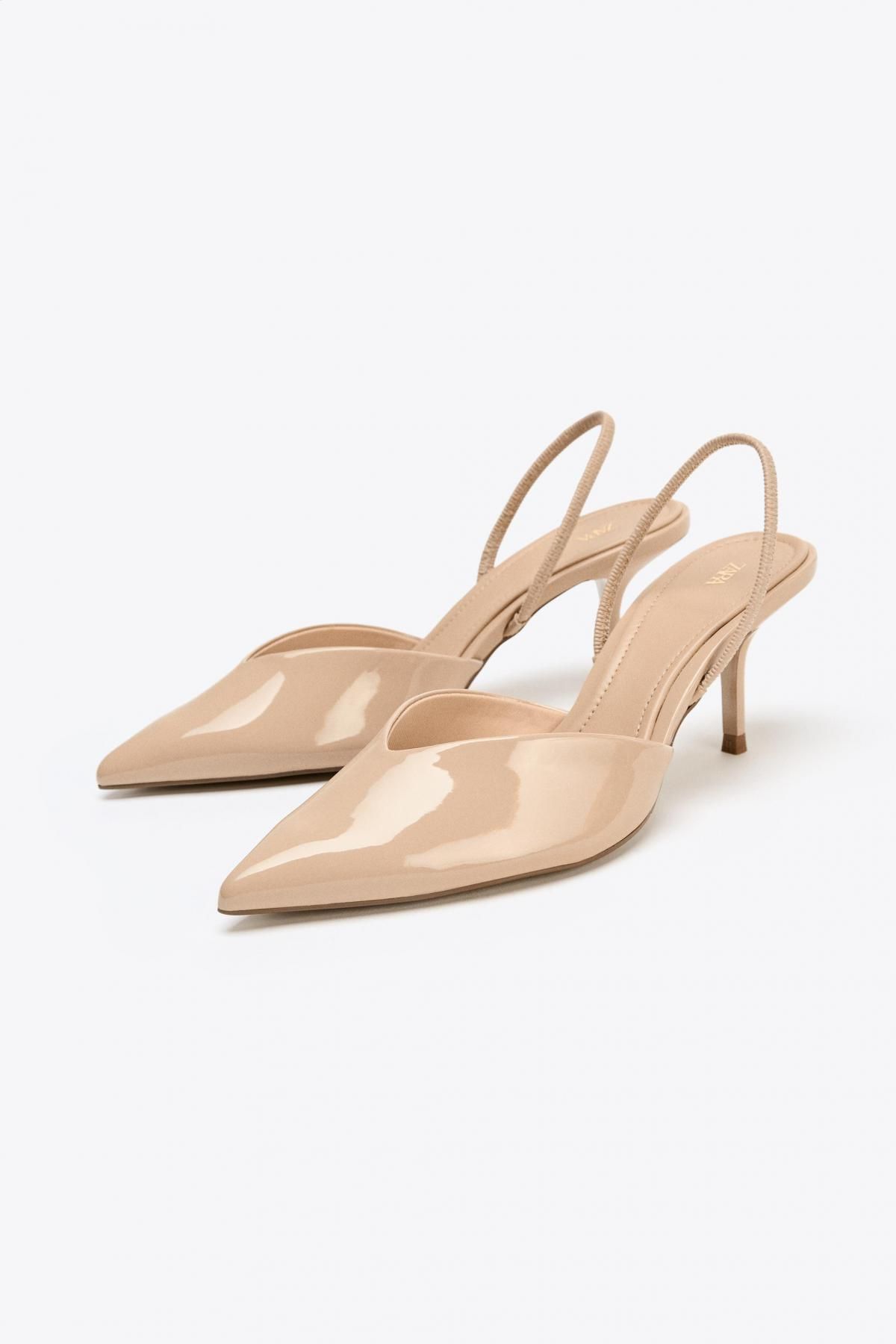 자라 에나멜 베이지 슬링백 스틸레토 힐 슈즈 2217/610 BEIGE - 상세 이미지 3
