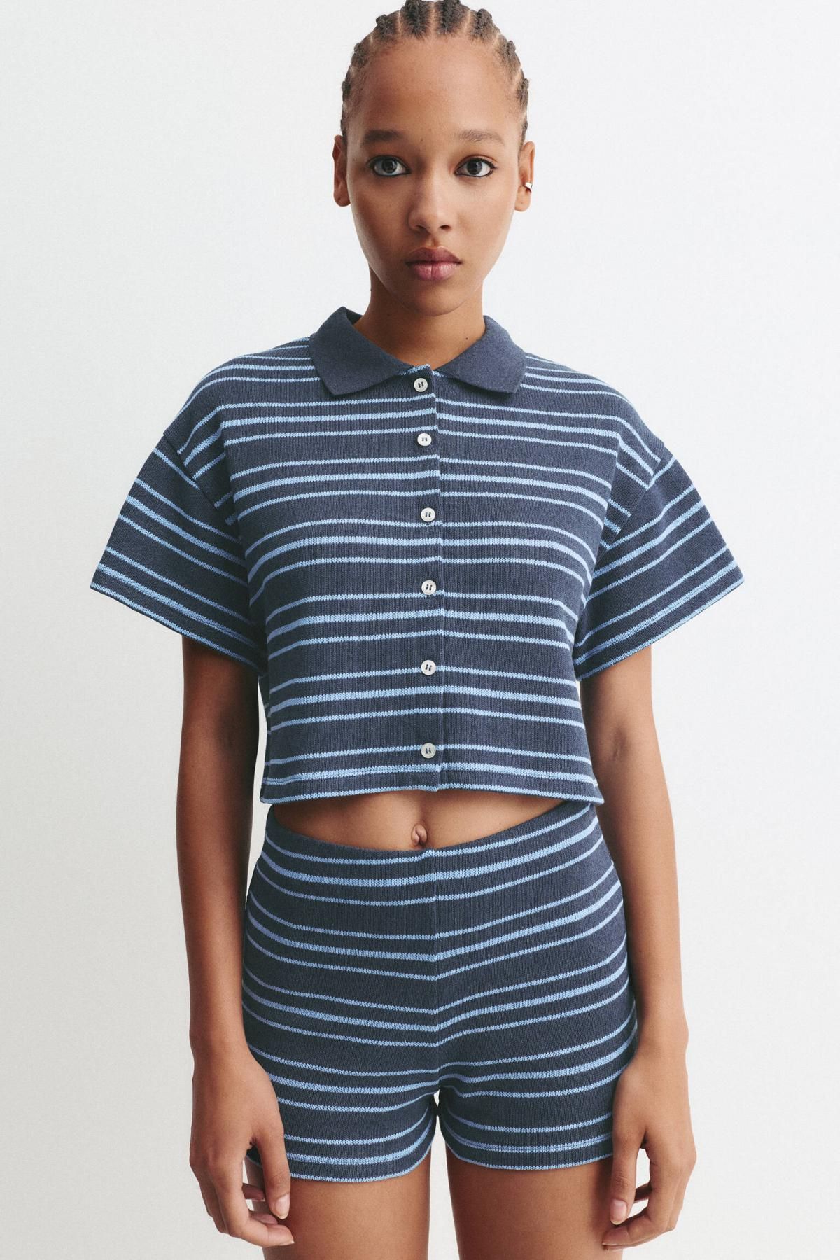 풀앤베어 스트라이프 반팔 니트 폴로 셔츠 7550/360 NAVY - 상세 이미지 3