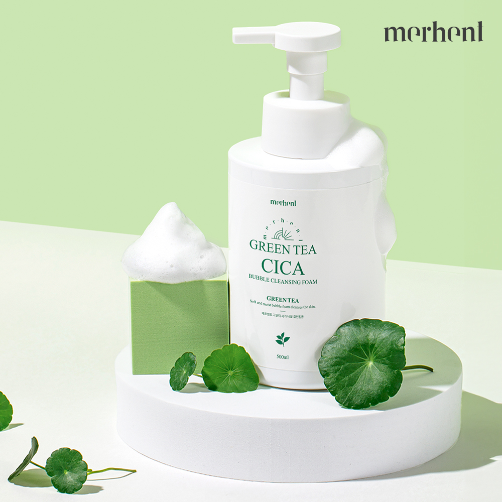 1+1 메르헨트 그린티 시카 버블 클렌징폼 500ml 저자극 세안제 거품 대용량 폼클렌징
