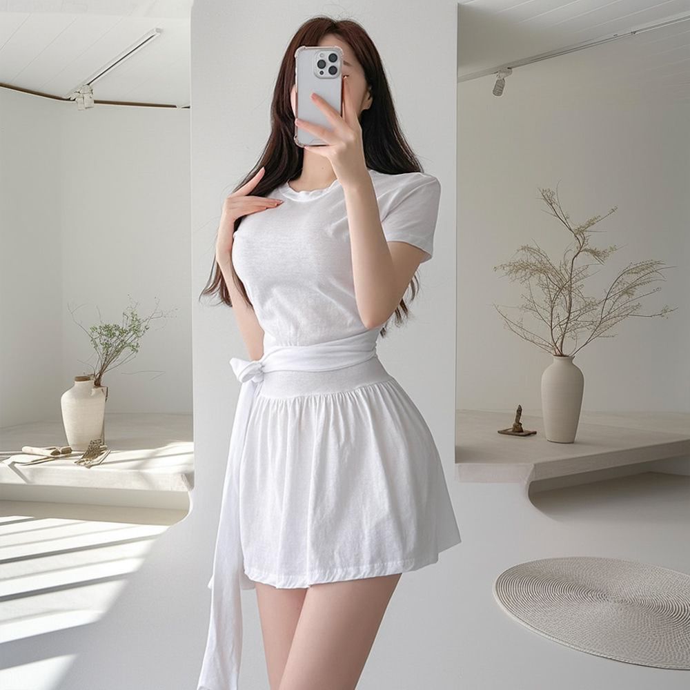 토미튼 라운드 리본 반팔 미니원피스 AC1022 - 상품 이미지