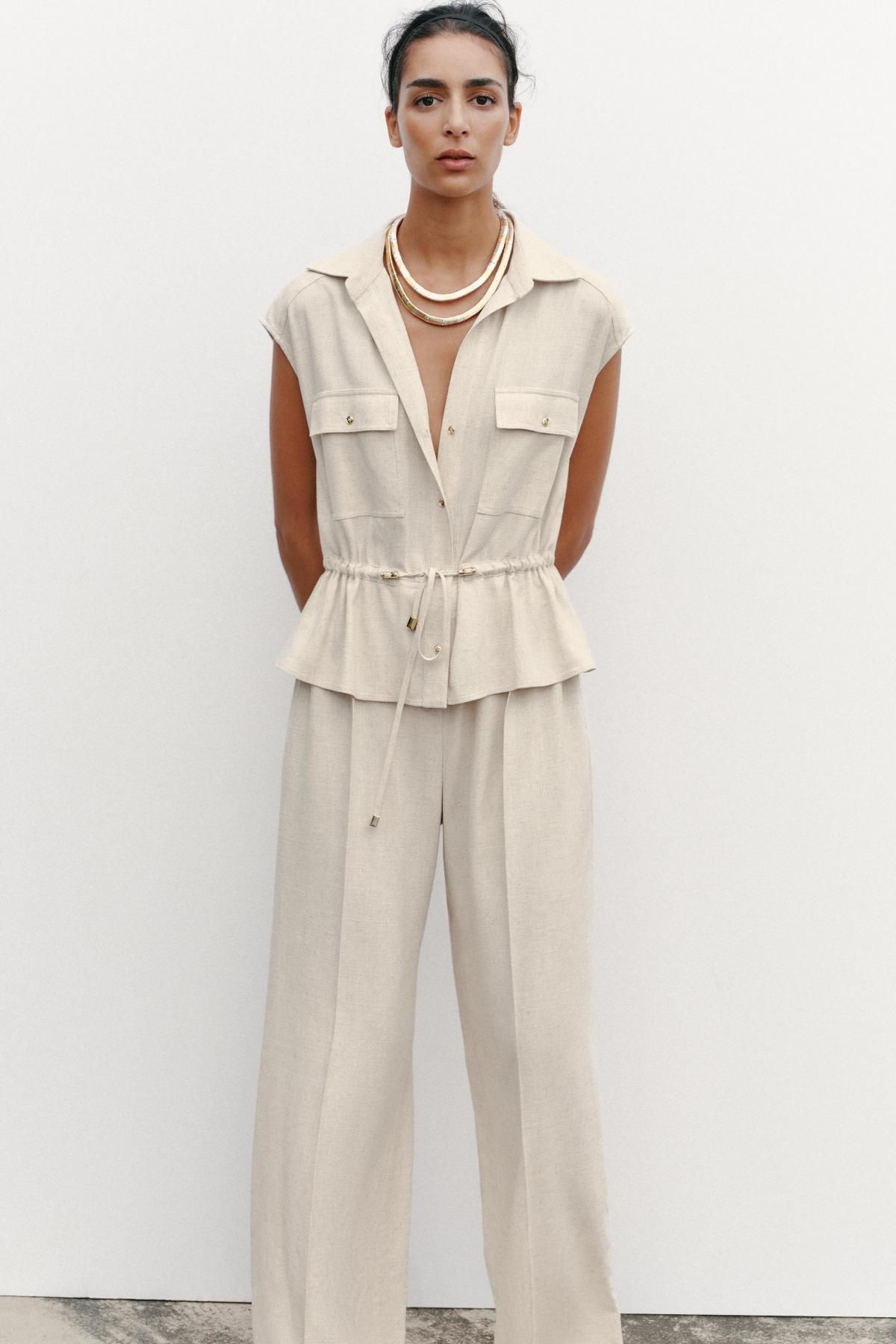 자라 린넨블렌드 와이드핏 점프수트 8345/746 LIGHT BEIGE - 상세 이미지 3