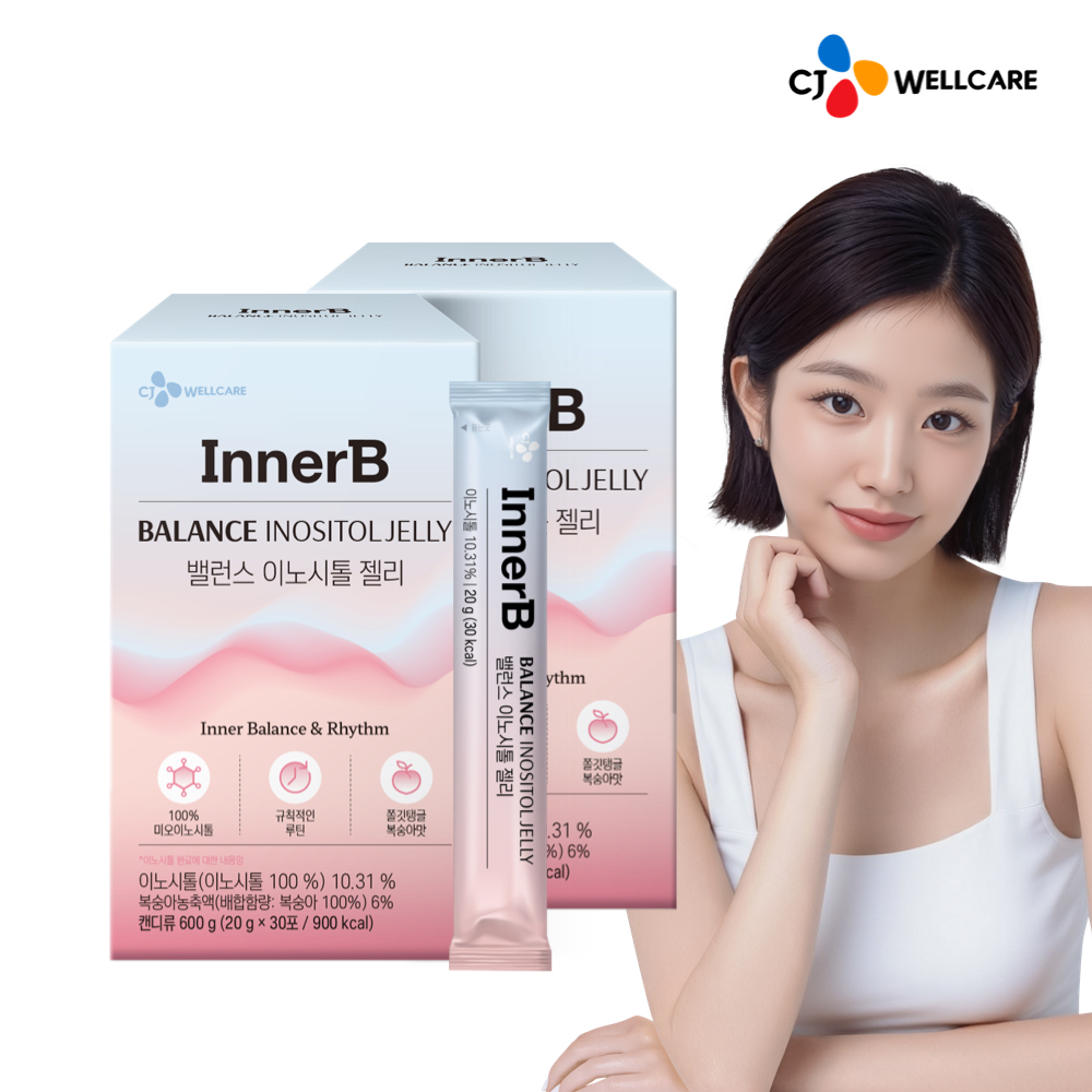 CJ 이너비 밸런스 이노시톨 복숭아맛 젤리 미오이노시톨 콜린 2박스(총 60포)