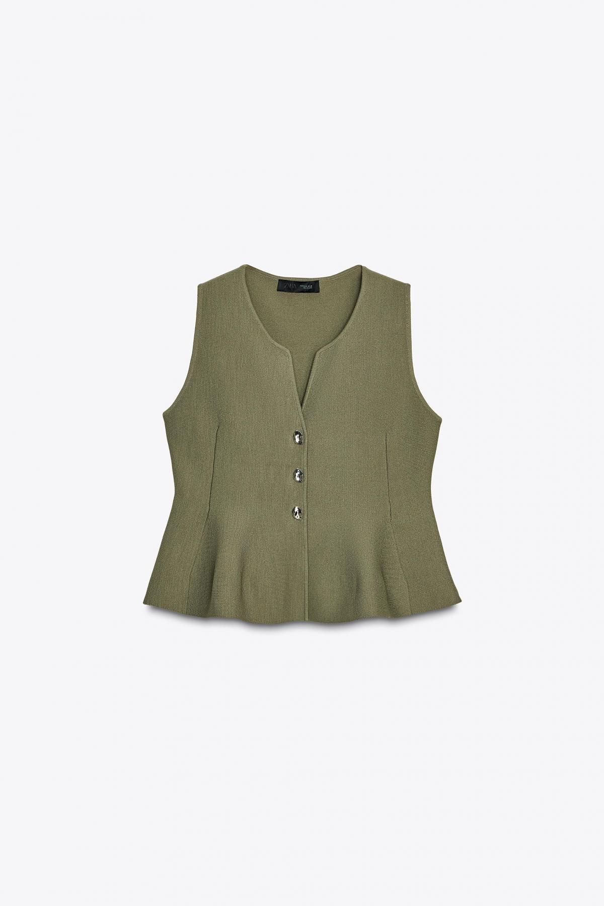 자라 플레어 니트 페플럼 민소매 탑 5536/075 KHAKI - 상품 이미지