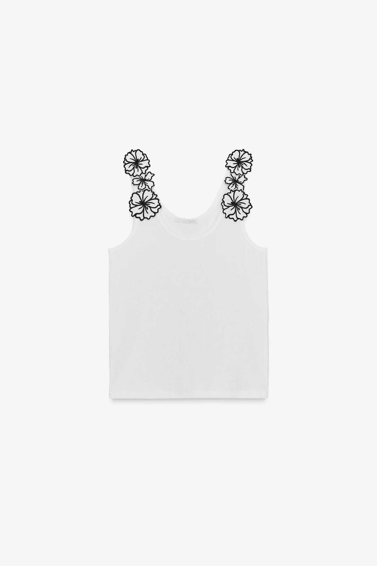 자라 코튼블렌드 플라워 아플리케 스트랩 탑 8779/638 WHITE - 메인 이미지