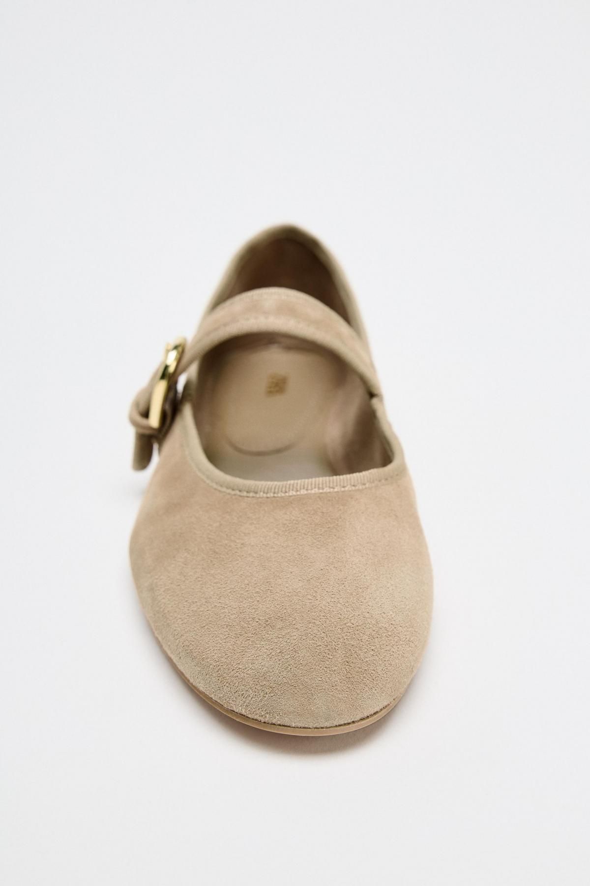 자라 스웨이드 스트랩 발레리나 플랫슈즈 2553/610 SAND BROWN - 상세 이미지 5